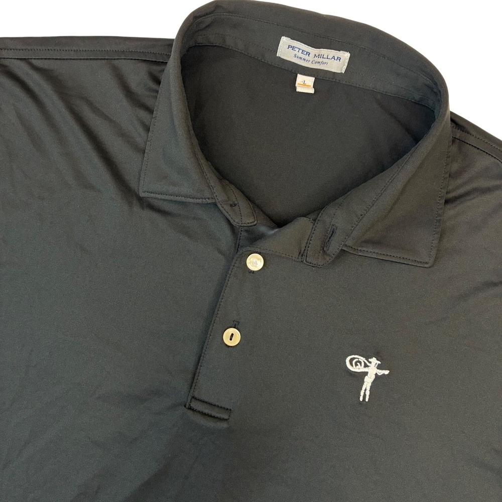 Peter Millar Polo Mens Large Black Summer Comfort Vaquero Golf Club Short Sleeve